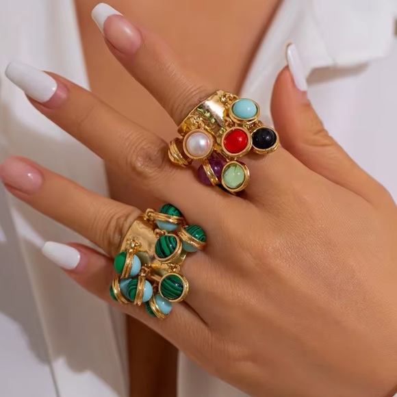 Colorful Natural Stone Fringe Ring - Picture 1 of 15